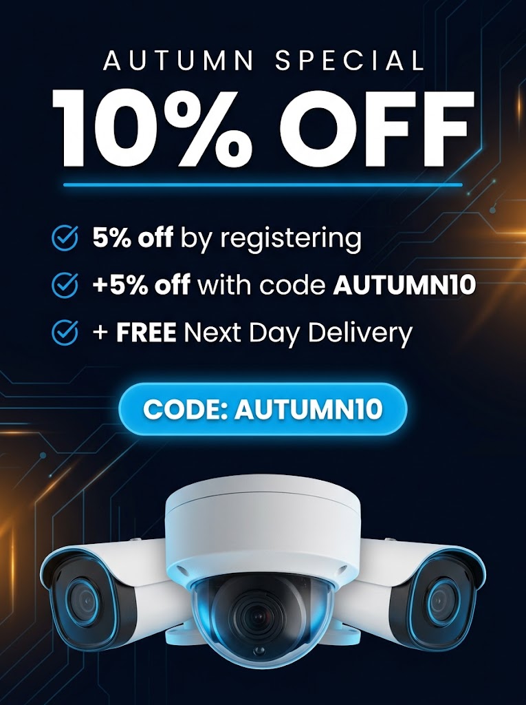 Autumn Special at Netview CCTV - 5% off when you register, plus an extra 5% with code AUTUMN10 and free next day delivery on orders over 150 pounds. Ends 31 October.